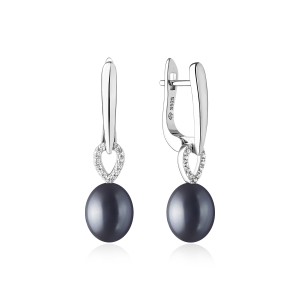 Cercei argint lungi cu perle naturale negre si cristale cu tortita DiAmanti SK21231EL_B-G (Argint 925‰ 2,85 g.)